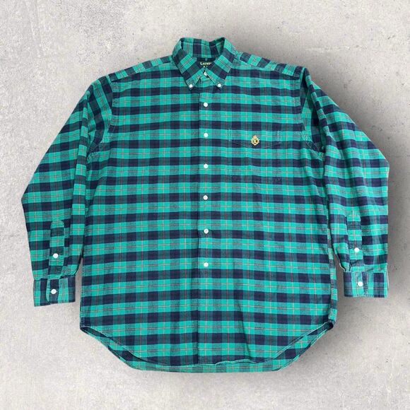 Lauren Ralph Lauren Mens Size M Green Blue Plaid Long Sleeve Button Down Shirt - Picture 1 of 8